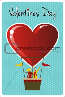 Couple in hot air balloon Valentines day greeting card