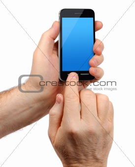 Male hands holding smartphone