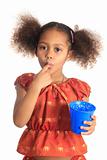 African American children and Asian long hair drinks milk
