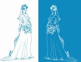 Ornate Bride  Silhouette hand drawing with bow
