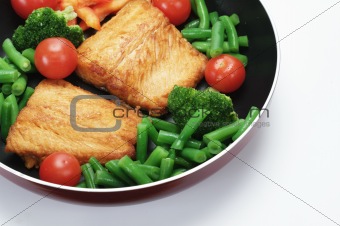 fried salmon with vegetables  
