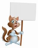 Cute cartoon cat character with sign