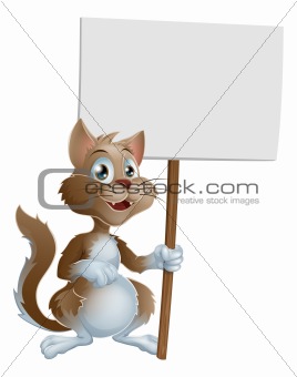 Cute cartoon cat character with sign