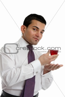 man presenting a glass of wine