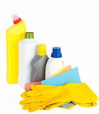 Cleaning products and rubber gloves