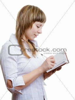 young girl with a notebook