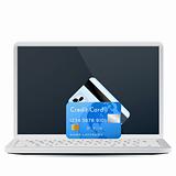Laptop with Bank Cards Isolated on White