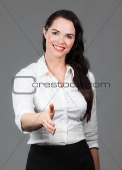 Business woman hold out hand