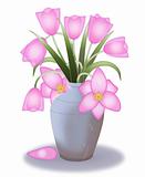 Pink tulips in  flower vase