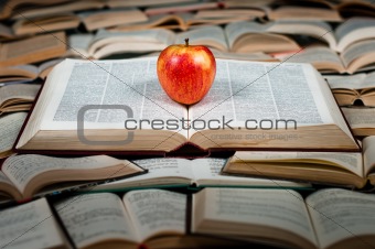 Red apple on big book