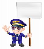 Cute pilot with sign character illustration