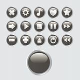 A set of buttons relating to music and sound.