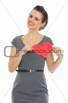 Woman in dress with paper Valentines heart