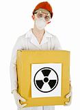 Scientist with a radioactive box
