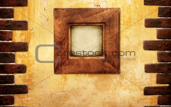 Wooden frame on stucco wall