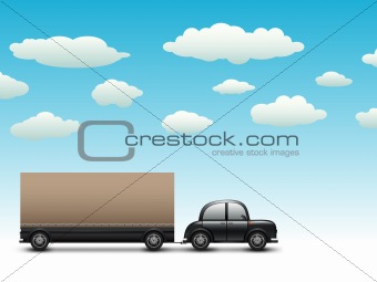 black car with a trailer