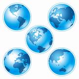 Set of five globes on white background