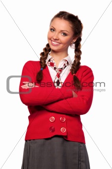 girl in a red sweater