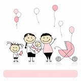 Happy birthday, parents with children, newborn baby