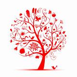 Art floral tree red for your design