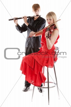 Musicians playing violin and flute