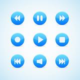 Set of round blue media player buttons