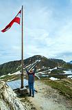 Austrian Flag above Alps mountain