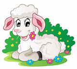 Cute lamb with flowers