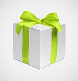 Vector illustration of gift box with green silk ribbon