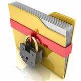 3D yellow folder and lock. Data security concept.