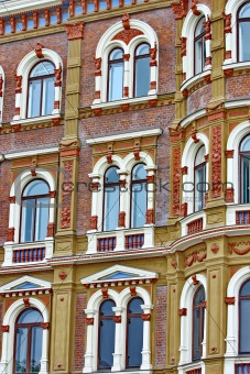 Beautiful rows of windows on an old building in Helsinki  