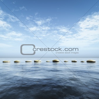 step stones in the blue sea