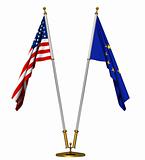Flags of USA  and European union 
