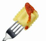  ravioli  on a fork 