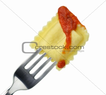  ravioli  on a fork 