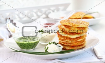 Potatoe pancakes with three dips