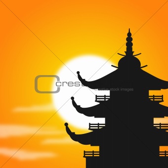 Asian Pagoda Silhouette at Dusk