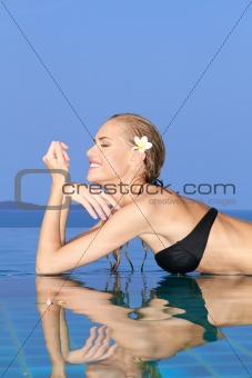 Smiling Woman Reflected In Pool