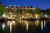 colorful houses in Amsterdam at night