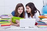 Girls in college study together