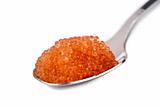 Full spoon of red caviar isolated