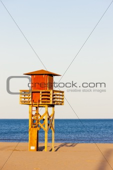 lifeguard cabin on the beach in Narbonne Plage, Languedoc-Roussillon, France