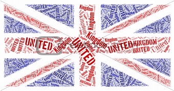British national flag text graphic and arrangement concept on white background