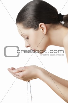 natural beauty portrait woman she looks in the hands