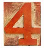 number four - letterpress wood type