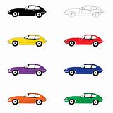 Eight cars of color of a rainbow