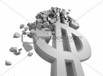 Rendered image of Dollar sign crumbling isolated on white.