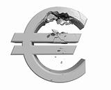 Rendered image of a crumbling Euro symbol isolated on a white backgroun