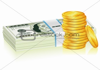 Stack of Dollar and Gold Coins