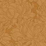 Seamless floral pattern with hand-drawn chrysanthemum flower in brown color